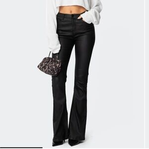 Edikted Black Faux Leather Flare Jeans